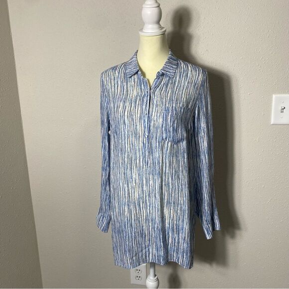 Nanette by Nanette Lapore Blue Striped Button Front Tunic Blouse Women's Size M - Picture 12 of 16